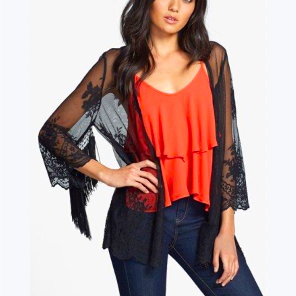 ASTR the Label Black Lace Fringe Cardigan one size